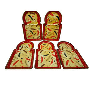 Highmount Alcohol Proof Vintage Trays Made In Japan Set of 5 Feathers Cream